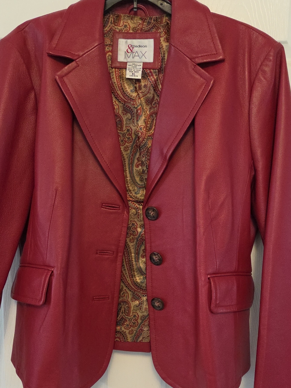 Women's XL Leather Jacket , Button Front , Burgundy